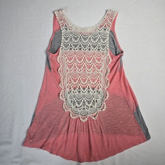 Pink Rose Womens Lace Embroidered Back‎ Sleeveless Top MED Gray Pink Colorblock - Picture 5 of 10